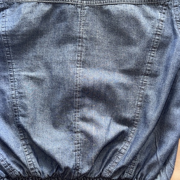 Voice NYC Chambray Denim Zip Jacket Multi Pockets Smocked Fit Waist Button Cuffs - Picture 16 of 16